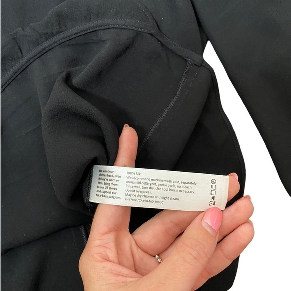 Eileen Fisher Black Surplice Wrap Silk Blouse - Picture 4 of 7